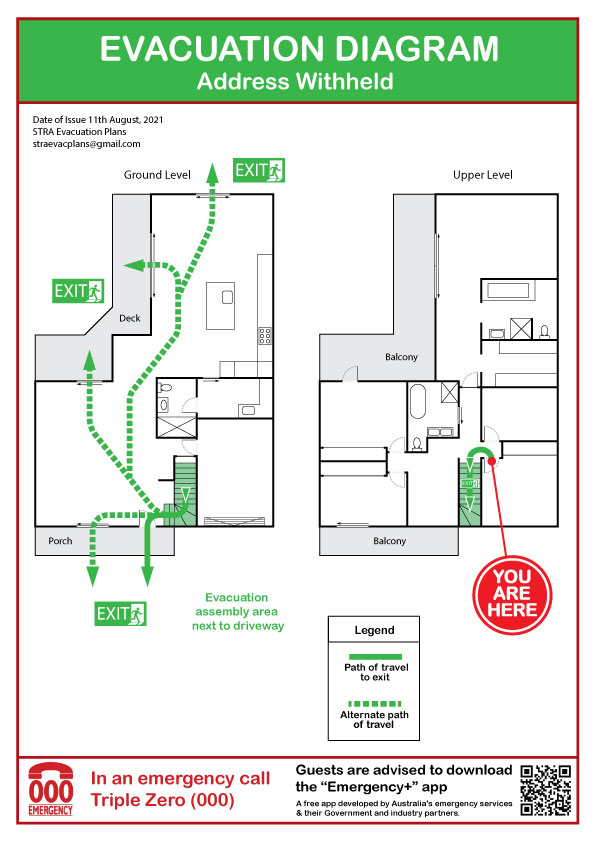 Example evacuation diagram — floor plan B1