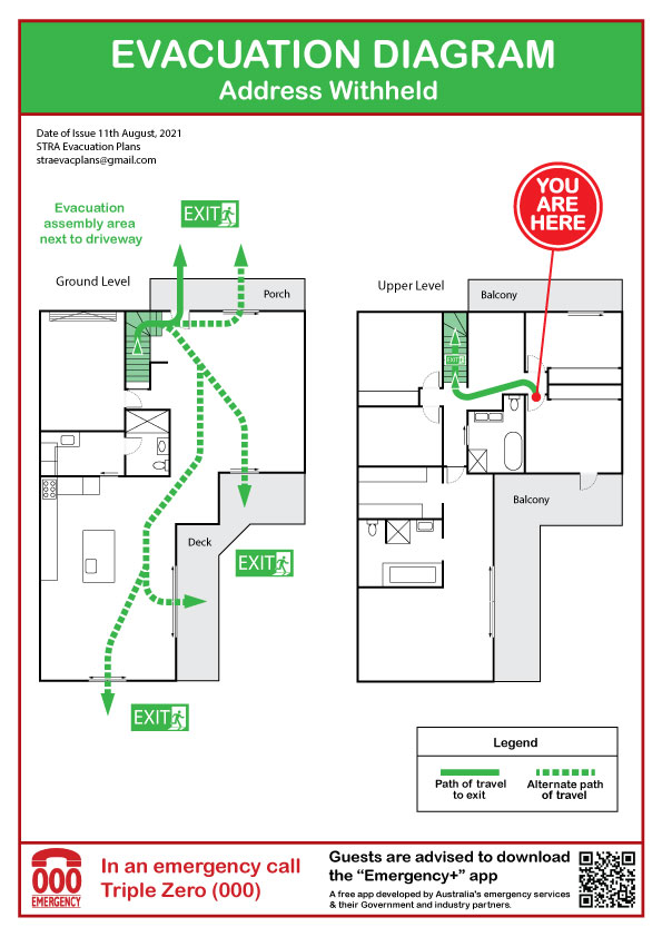 Example evacuation diagram — floor plan B3